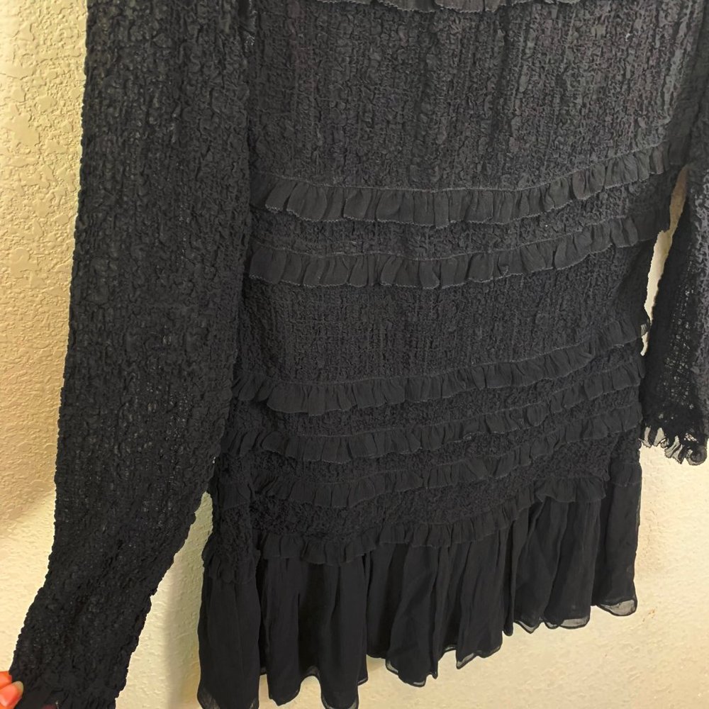 ULLA JOHNSON Black Silk Gia Dress Smocked 8 - Picture 4 of 10